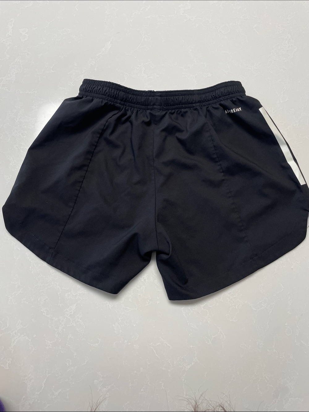 adidas Black Shorts with White Three-Stripe Accents Drawstring Waist - Picture 3 of 5